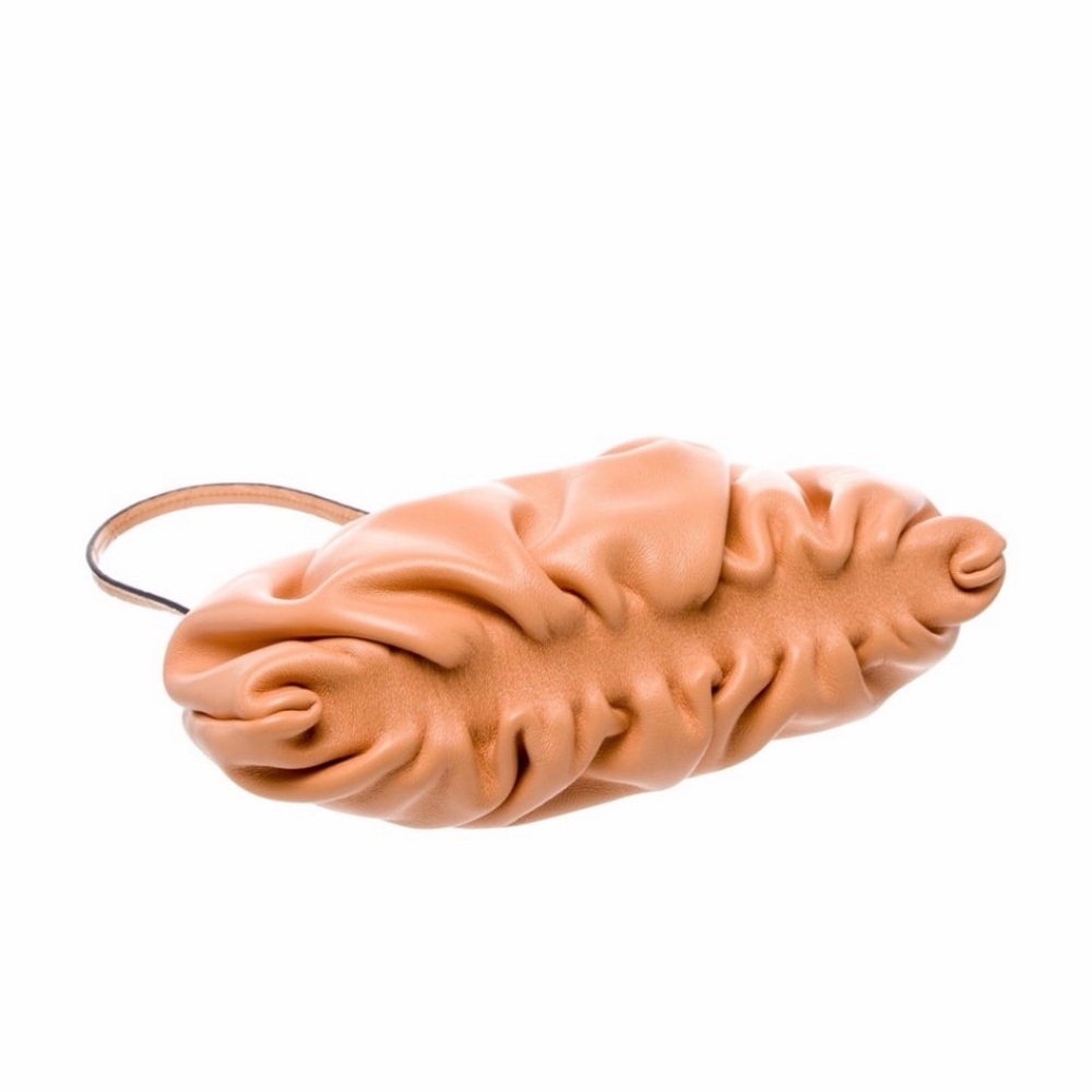 STAUD Peach-Orange Ruched Leather Wristlet / Shoulder / Clutch with Dust Bag - Picture 6 of 8
